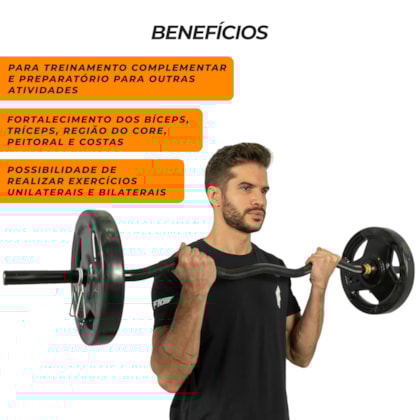 Barra W Musculação Maciça Presilhas Fokus Fit